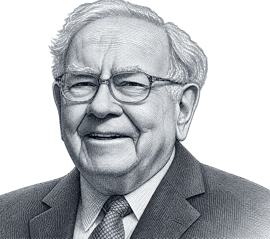 Warren Buffett, freigestelltes Schwarz-Weiß-Porträt